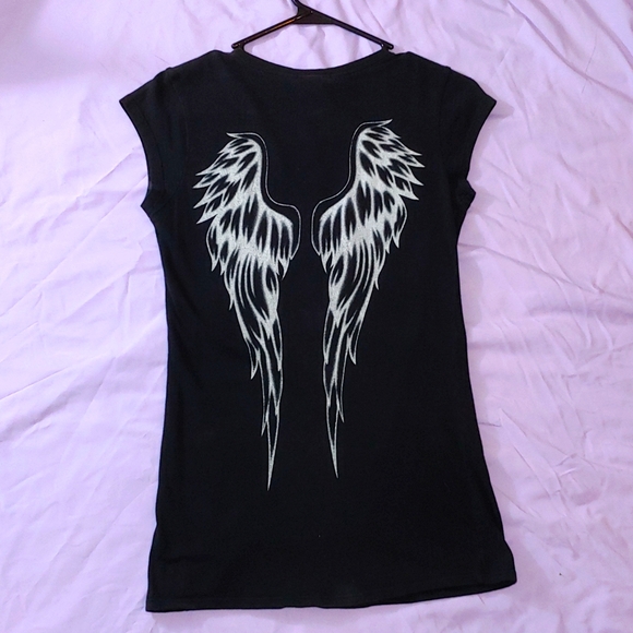 VINTAGE WINGS/HEART RHINESTONE BLACK SLEEVELESS SHIRT * SIZE M - Picture 6 of 6
